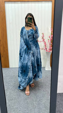 Load image into Gallery viewer, Dusty Blue Elegant Prussian Blue Anarkali Set – Lightweight Chiffon with Dupatta &amp; Pant