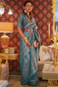 Dusty Blue Graceful Kanjivaram Silk Blend Saree – Woven Design ClothsVilla