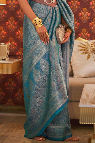 Dusty Blue Graceful Kanjivaram Silk Blend Saree – Woven Design ClothsVilla
