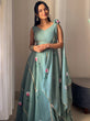 Load image into Gallery viewer, Dusty Blue Hand-Painted Georgette Draped Dupatta Lehenga Set Clothsvilla