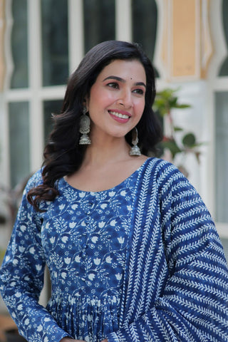 Dusty Blue Premium Readymade Kurti with Pant & Dupatta Set – Elegant & Comfortable! Clothsvilla