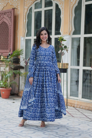 Dusty Blue Premium Readymade Kurti with Pant & Dupatta Set – Elegant & Comfortable! Clothsvilla