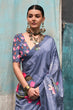 Load image into Gallery viewer, Dusty Blue Printed Chanderi Crepe Saree with Unstitched Blouse ClothsVilla