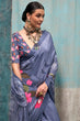 Load image into Gallery viewer, Dusty Blue Printed Chanderi Crepe Saree with Unstitched Blouse ClothsVilla