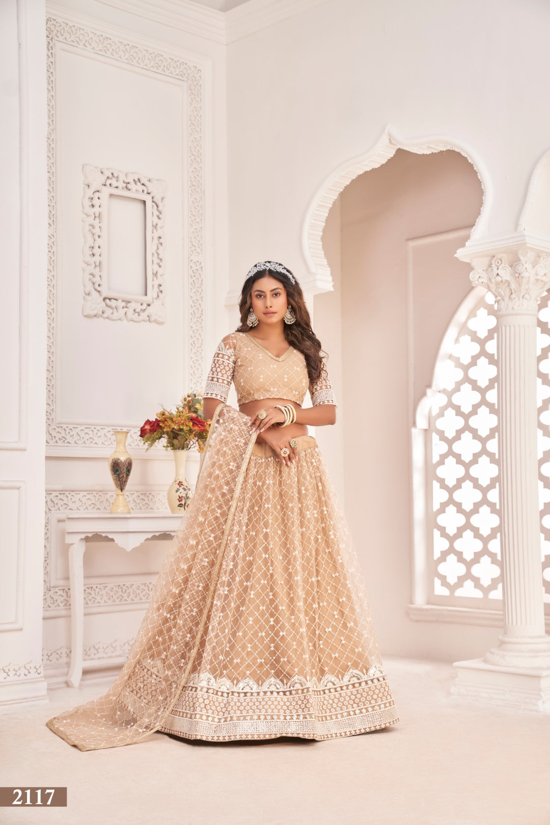 Dusty Chiqu Elegant Butterfly Net Lehenga Set Clothsvilla