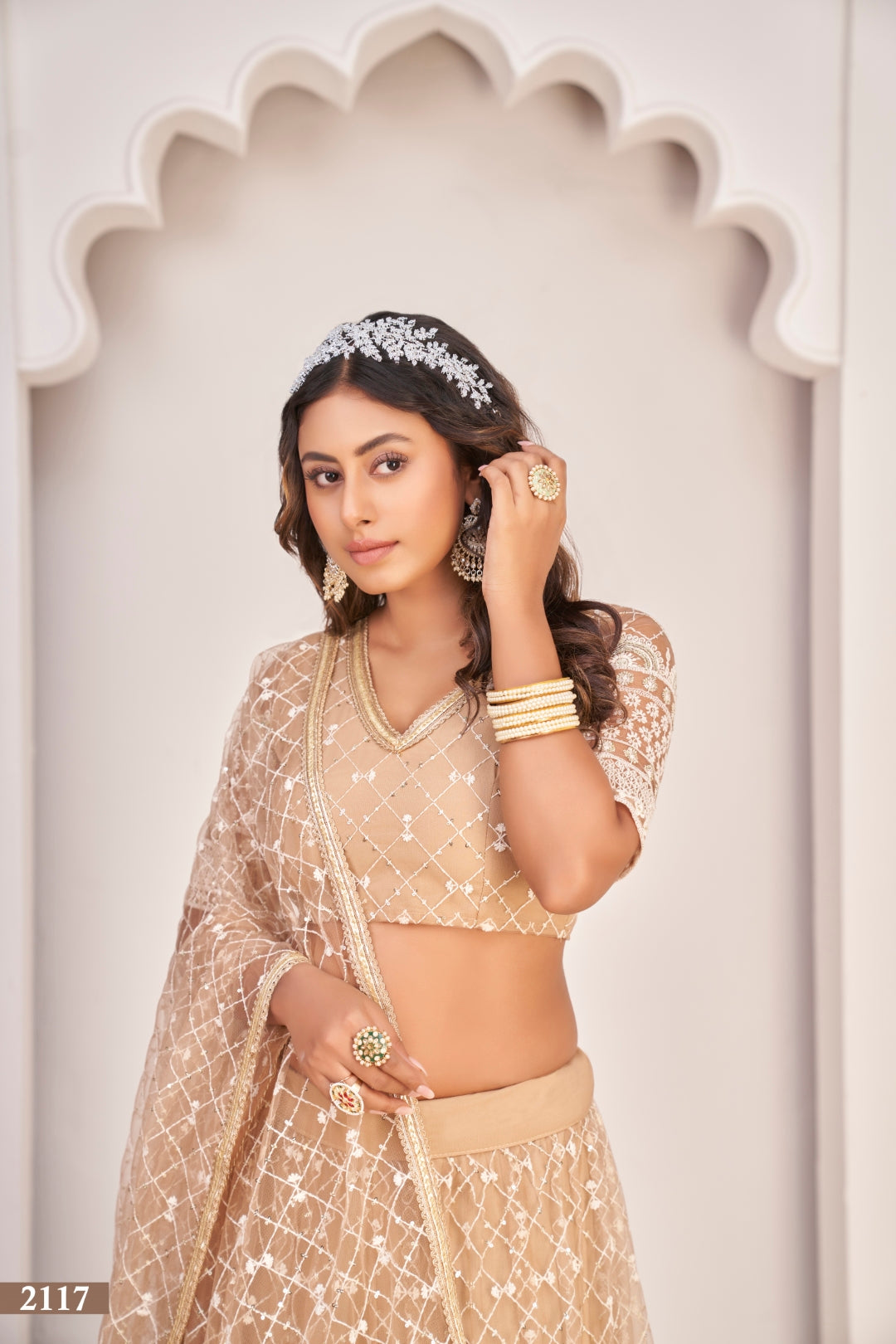 Dusty Chiqu Elegant Butterfly Net Lehenga Set Clothsvilla
