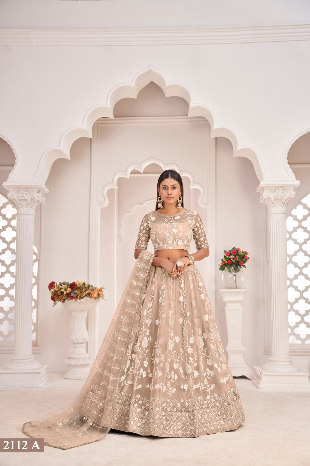 Dusty Chiqu Elegant Butterfly Net Lehenga with Intricate Embroidery ClothsVilla