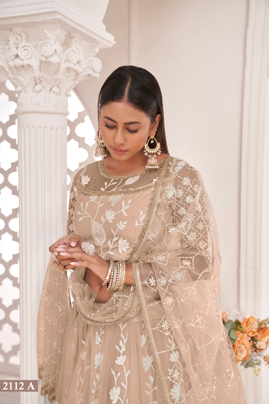 Dusty Chiqu Elegant Butterfly Net Lehenga with Intricate Embroidery ClothsVilla