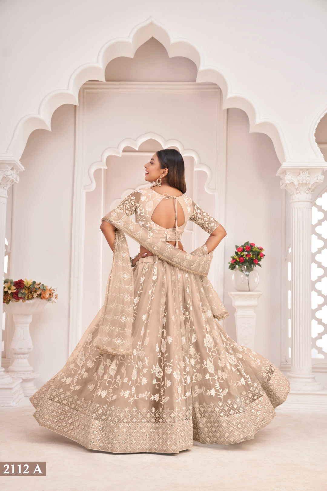 Dusty Chiqu Elegant Butterfly Net Lehenga with Intricate Embroidery ClothsVilla