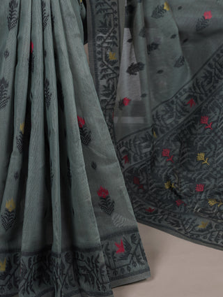Dusty Fair Green Elegant Poly Cotton Thread-Weaving Saree with Matching Unstitched Blouse – Lightweight Traditional Daily & Festive Wear ClothsVilla