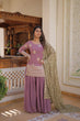 Load image into Gallery viewer, Dusty Lavender Stunning Faux Georgette Kurti-Palazzo-Dupatta Set with Sequin &amp; Thread Embroidery ClothsVilla