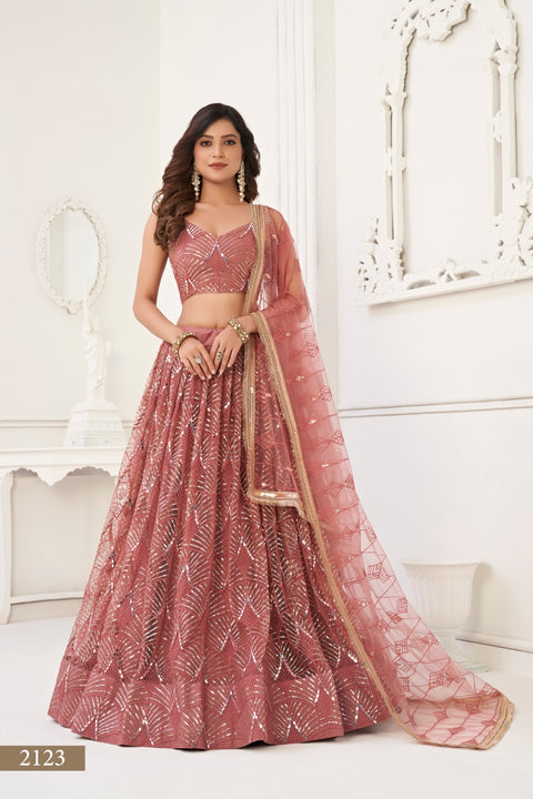 Dusty Onion Pink Butterfly Net Lehenga with Tone-to-Tone Thread Work and Mirror Embroidery ClothsVilla Main image