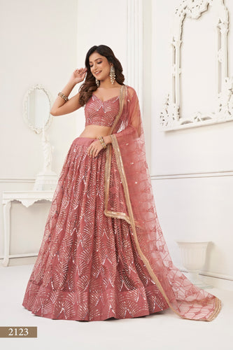Dusty Onion Pink Butterfly Net Lehenga with Tone-to-Tone Thread Work and Mirror Embroidery ClothsVilla