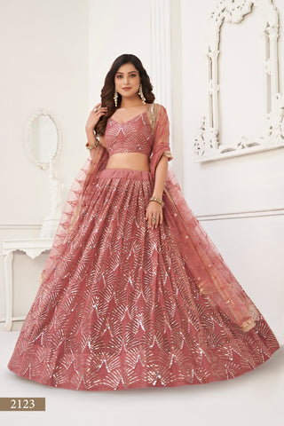Dusty Onion Pink Butterfly Net Lehenga with Tone-to-Tone Thread Work and Mirror Embroidery ClothsVilla