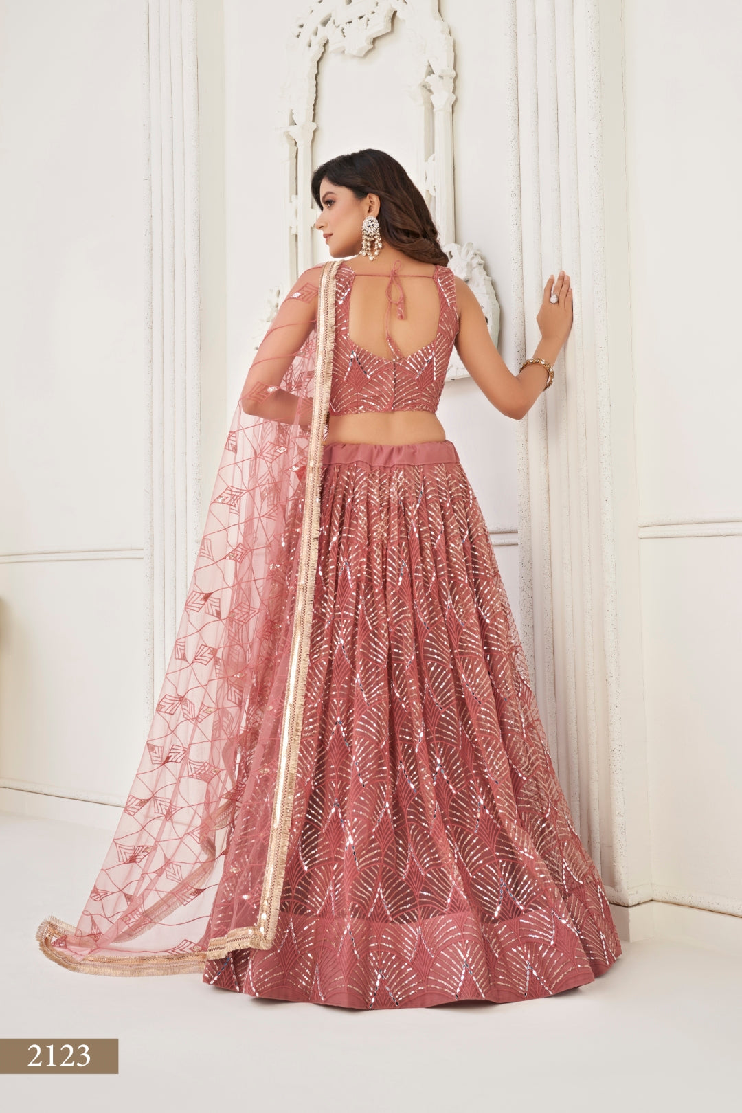 Dusty Onion Pink Butterfly Net Lehenga with Tone-to-Tone Thread Work and Mirror Embroidery ClothsVilla