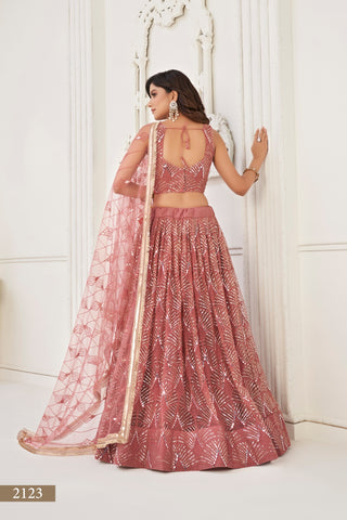 Dusty Onion Pink Butterfly Net Lehenga with Tone-to-Tone Thread Work and Mirror Embroidery ClothsVilla