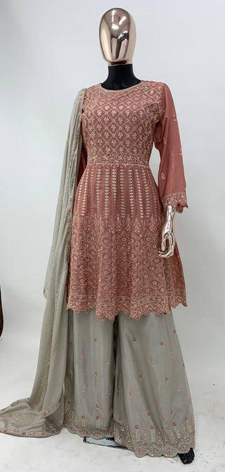 Light Brown Elegant Chinon Embroidered Suit Set with Dupatta ClothsVilla