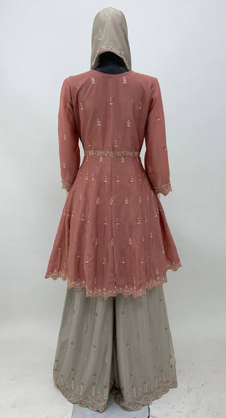 Light Brown Elegant Chinon Embroidered Suit Set with Dupatta ClothsVilla