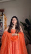 Orange Elegant Jacquard Silk Ensemble