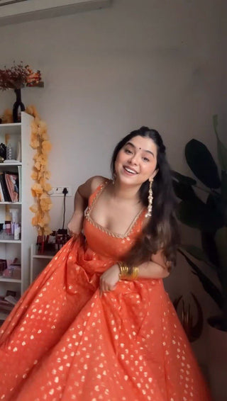 Orange Elegant Jacquard Silk Ensemble
