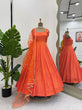 Load image into Gallery viewer, Orange Elegant Jacquard Silk Ensemble