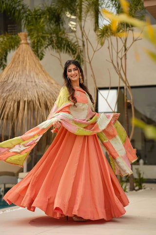 Dusty Orange Elegant Jalpari Silk Suit Set with Digital Print Dupatta