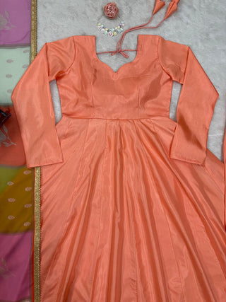 Dusty Orange Elegant Jalpari Silk Suit Set with Digital Print Dupatta