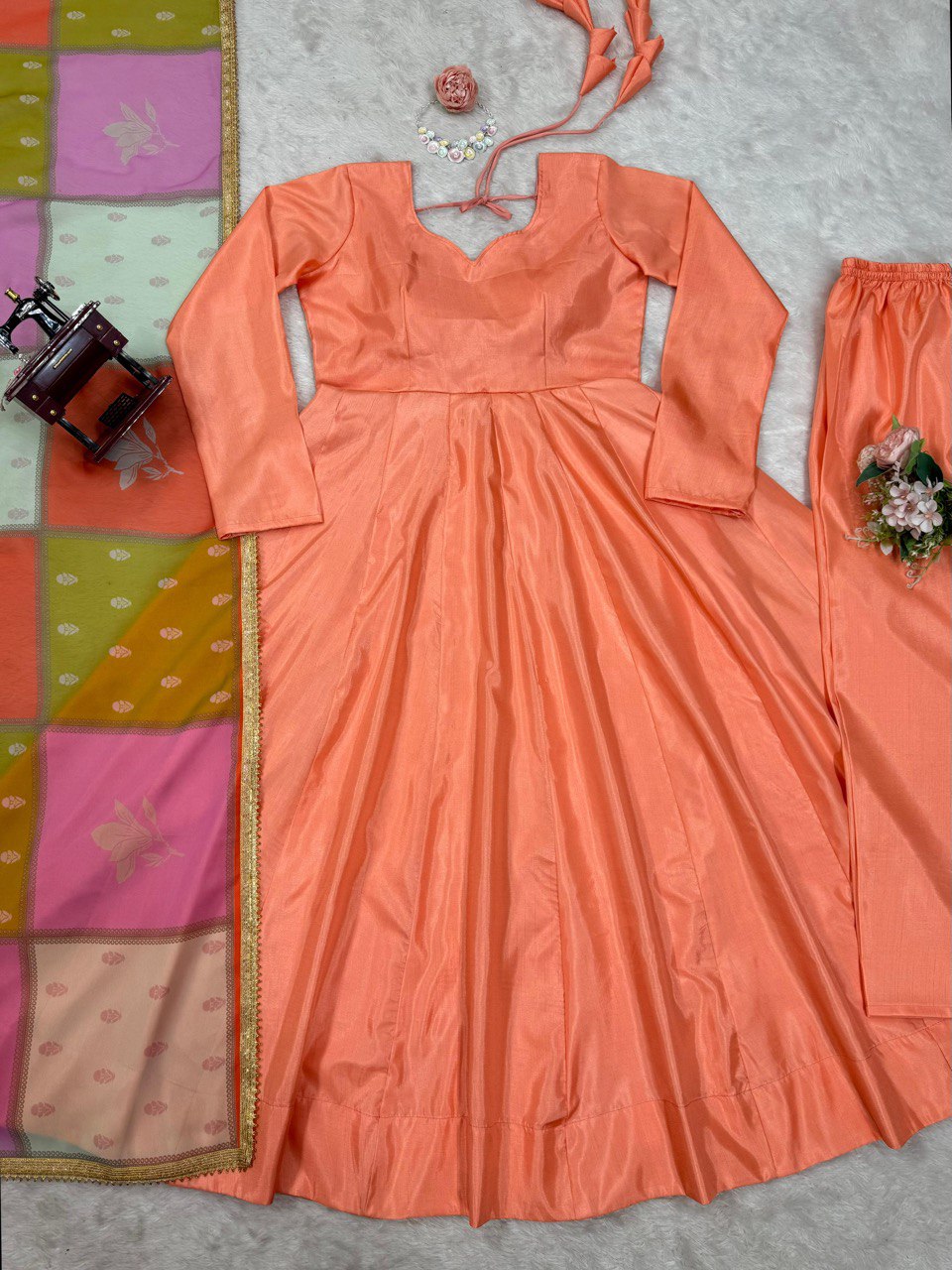 Dusty Orange Elegant Jalpari Silk Suit Set with Digital Print Dupatta