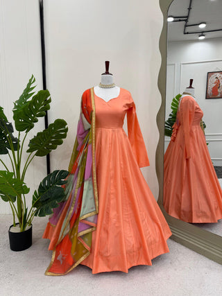 Dusty Orange Elegant Jalpari Silk Suit Set with Digital Print Dupatta
