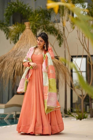 Dusty Orange Elegant Jalpari Silk Suit Set with Digital Print Dupatta