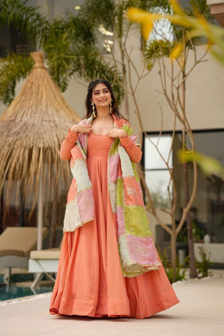 Dusty Orange Elegant Jalpari Silk Suit Set with Digital Print Dupatta