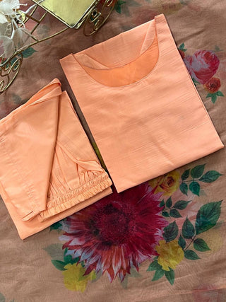 Dusty Orange Elegant Maska Cotton Silk Straight Suit Set with Floral Organza Dupatta