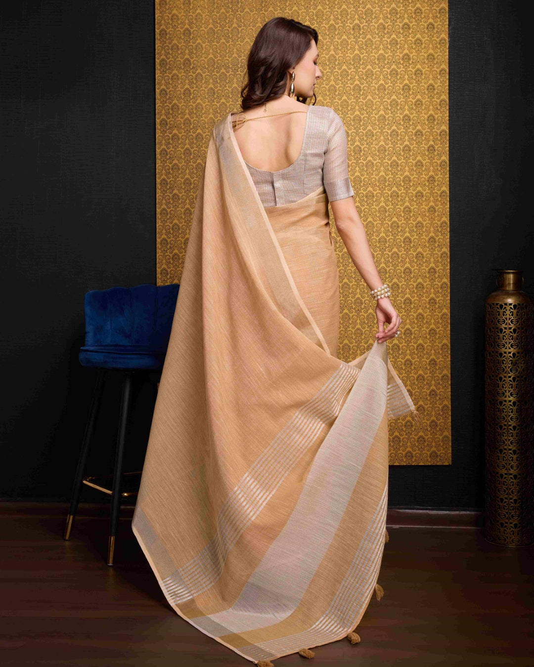 Dusty Orange Elegant Solid Saree with Zari Border – Timeless Grace ClothsVilla
