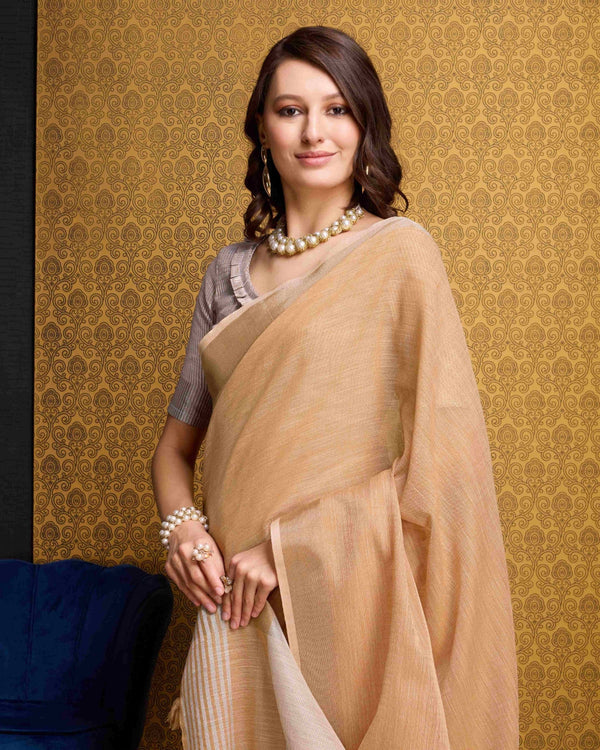 Dusty Orange Elegant Solid Saree with Zari Border – Timeless Grace ClothsVilla
