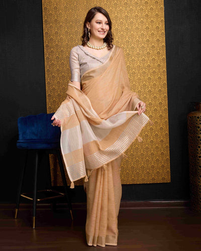 Dusty Orange Elegant Solid Saree with Zari Border – Timeless Grace ClothsVilla