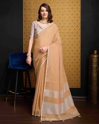 Dusty Orange Elegant Solid Saree with Zari Border – Timeless Grace ClothsVilla