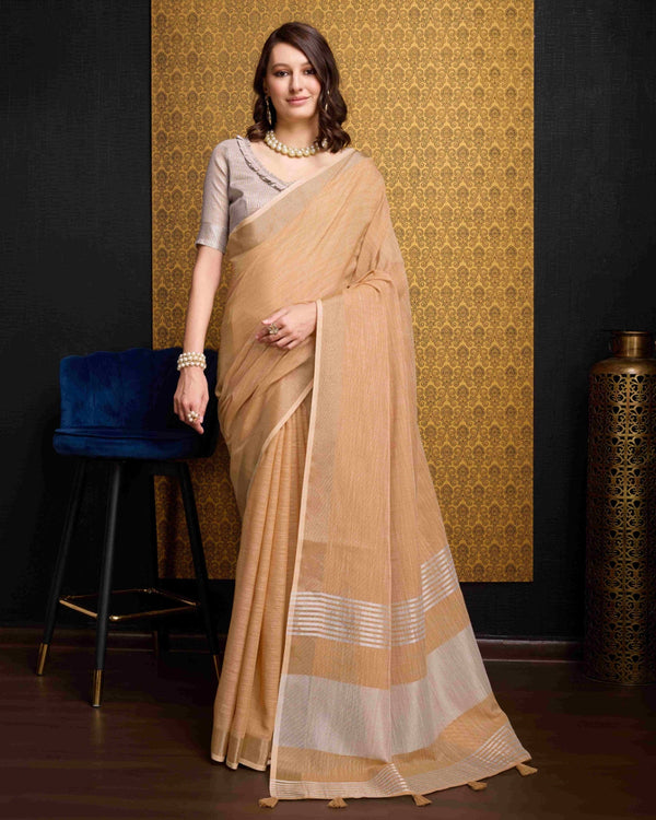 Dusty Orange Elegant Solid Saree with Zari Border – Timeless Grace ClothsVilla