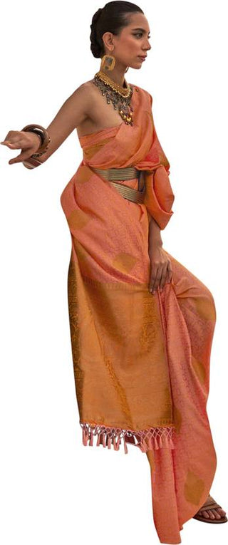 Dusty Orange Graceful Silk Blend Kanjivaram Saree with Tassel Detailing ClothsVilla