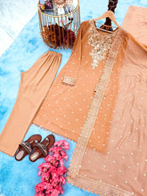 Load image into Gallery viewer, Dusty Orange Premium Designer Party Wear Top, Bottom &amp; Dupatta Set Clothsvilla