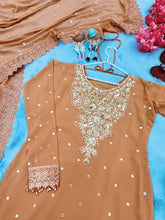 Load image into Gallery viewer, Dusty Orange Premium Designer Party Wear Top, Bottom &amp; Dupatta Set Clothsvilla