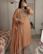 Load image into Gallery viewer, Dusty Orange Premium Designer Party Wear Top, Bottom &amp; Dupatta Set Clothsvilla