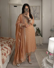 Load image into Gallery viewer, Dusty Orange Premium Designer Party Wear Top, Bottom &amp; Dupatta Set Clothsvilla