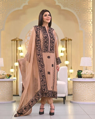 Dusty Orange Premium Designer Party Wear Top, Bottom & Dupatta Set Clothsvilla