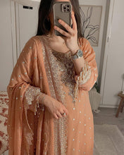 Load image into Gallery viewer, Dusty Orange Premium Designer Party Wear Top, Bottom &amp; Dupatta Set Clothsvilla