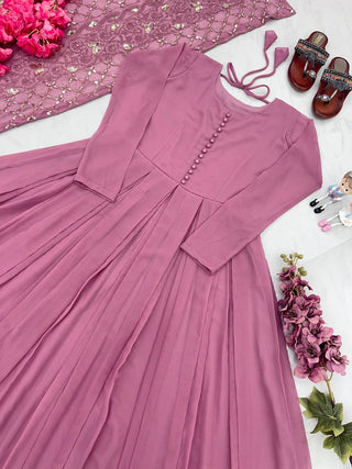 Dusty Pink Elegant Designer Party Wear Gown & Dupatta Set Clothsvilla