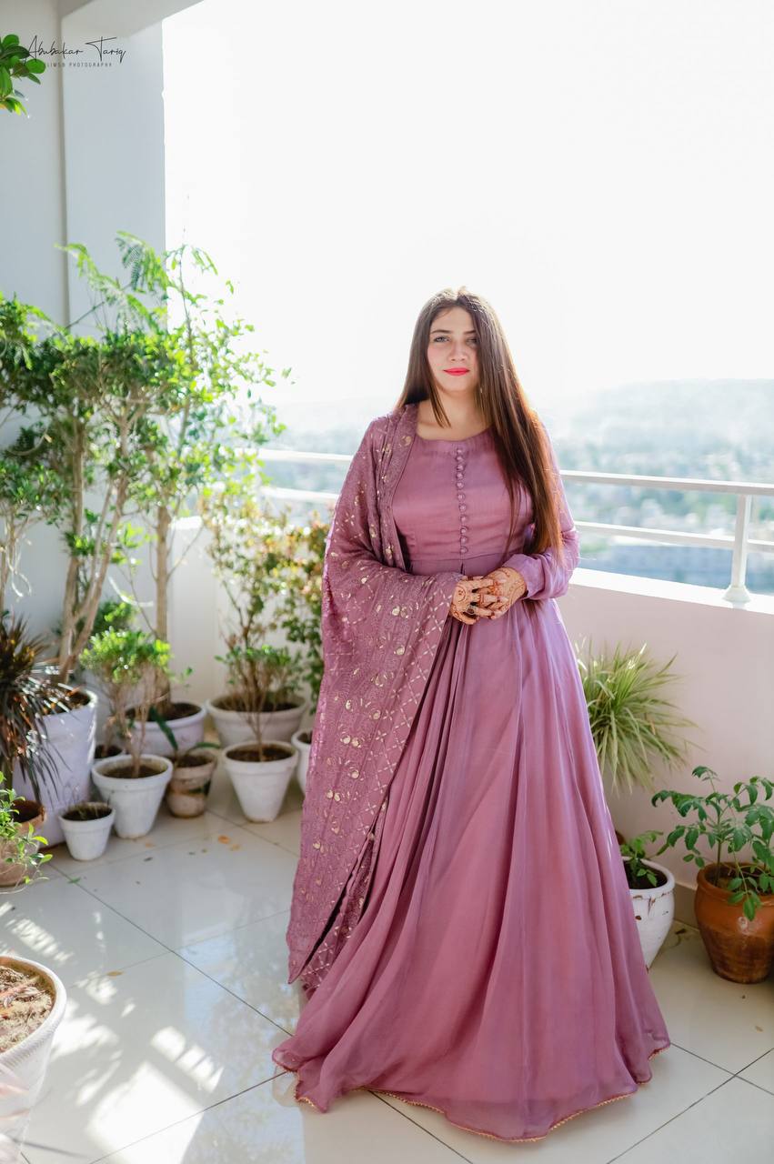 Dusty Pink Elegant Designer Party Wear Gown & Dupatta Set Clothsvilla Main image