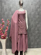 Load image into Gallery viewer, Dusty Pink Elegant Pure Lukhnowi Embroidered Georgette Kurta Sharara Dupatta Set