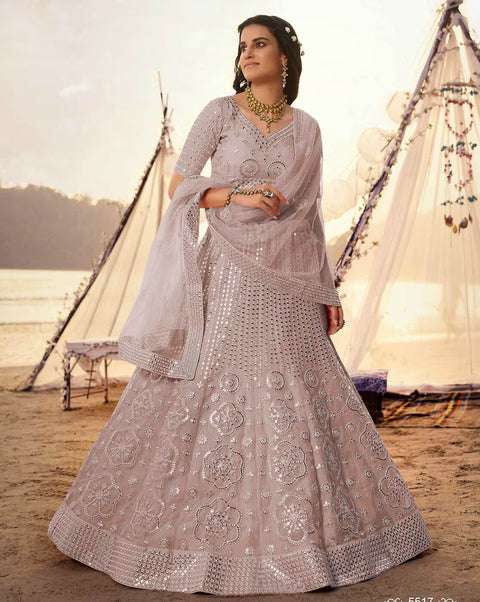 Dusty Pink Embroidered Organza bridal Lehenga Clothsvilla Main image