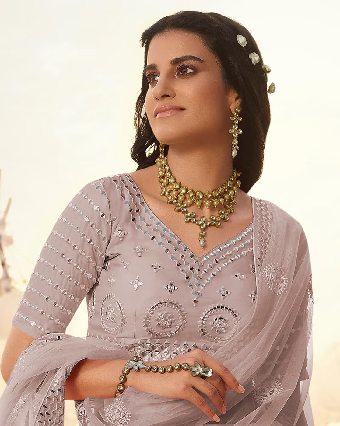 Dusty Pink Embroidered Organza bridal Lehenga Clothsvilla