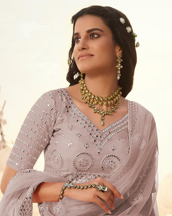 Dusty Pink Embroidered Organza bridal Lehenga Clothsvilla